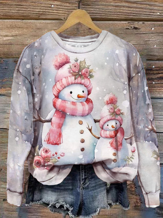 Women's Winter Christmas Snow Scene Retro Print Casual Long Sleeve Top