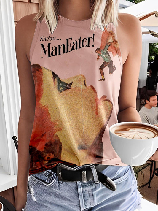 Portrait Poster Funny Word Print Casual Sleeveless Top