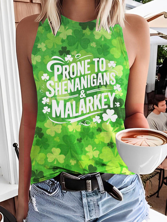 Shenanigans St Patrick's Day Print Casual Sleeveless Top