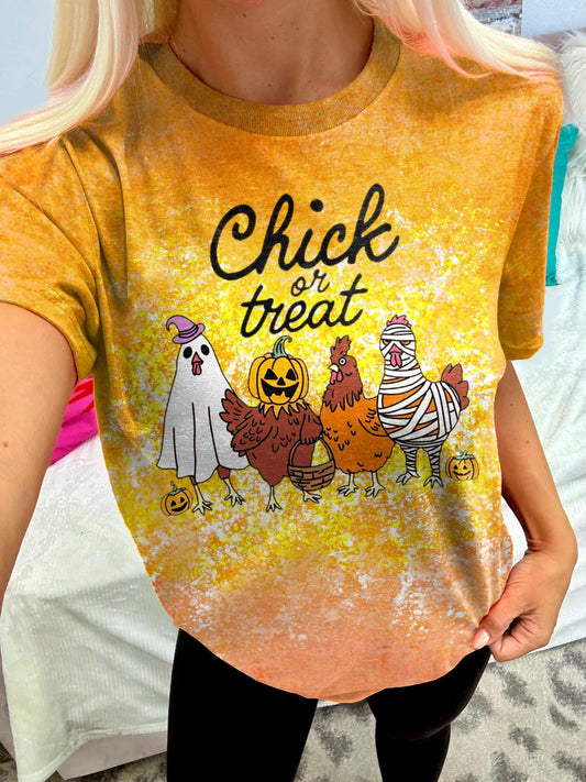 Women's Halloween Chick Or Snack Print Crew Neck T-shirt