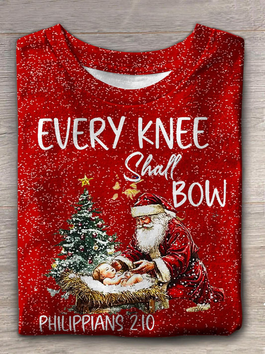 Women's Christmas Kneeling Crew Neck T-shirt