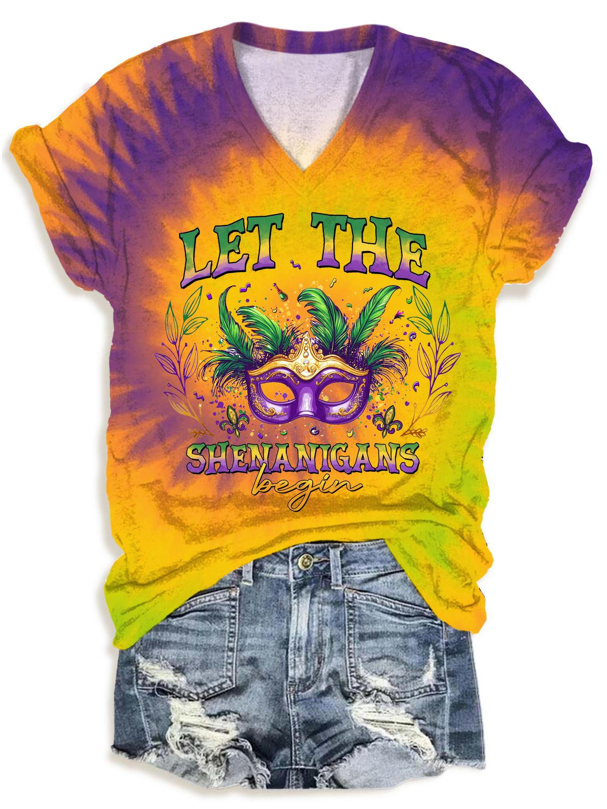 Let The Shenanigans Begin Mardi Gras V-Neck T-Shirt