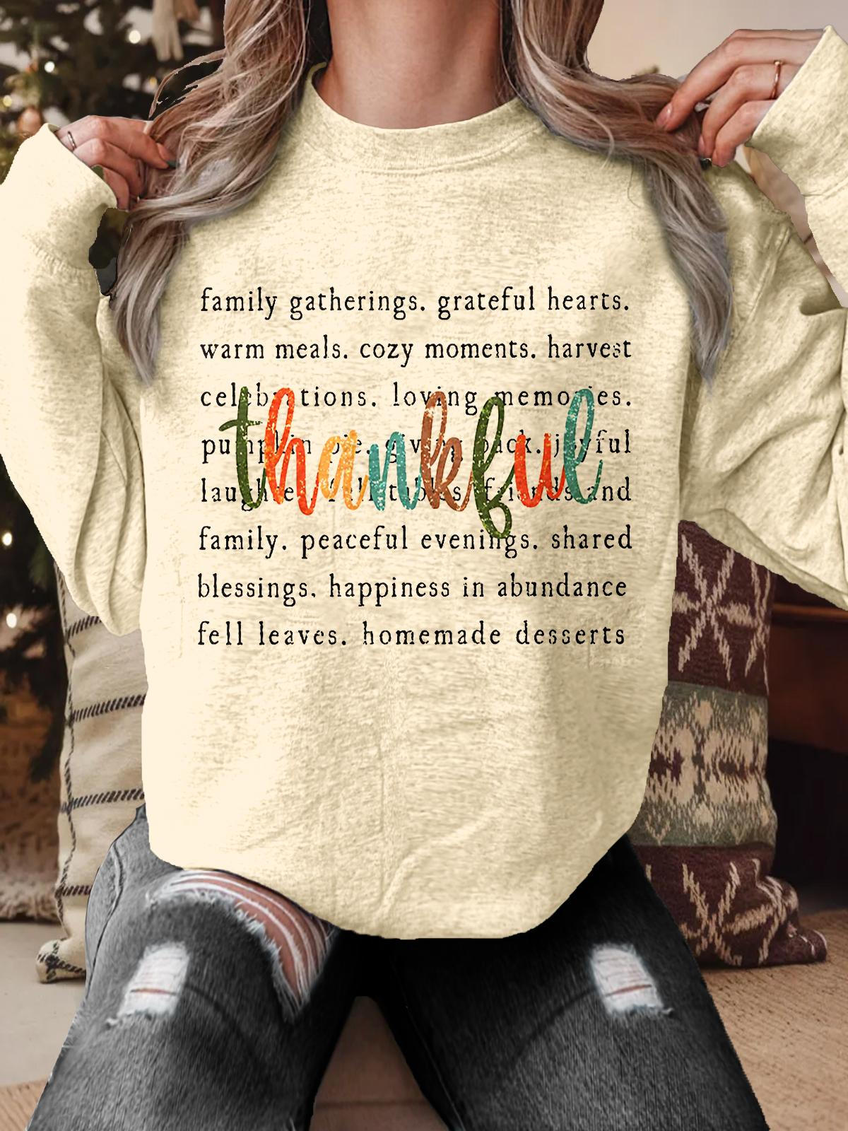 Women's Retro Thanksgiving Text Print Crew Neck Casual Sweatshirt