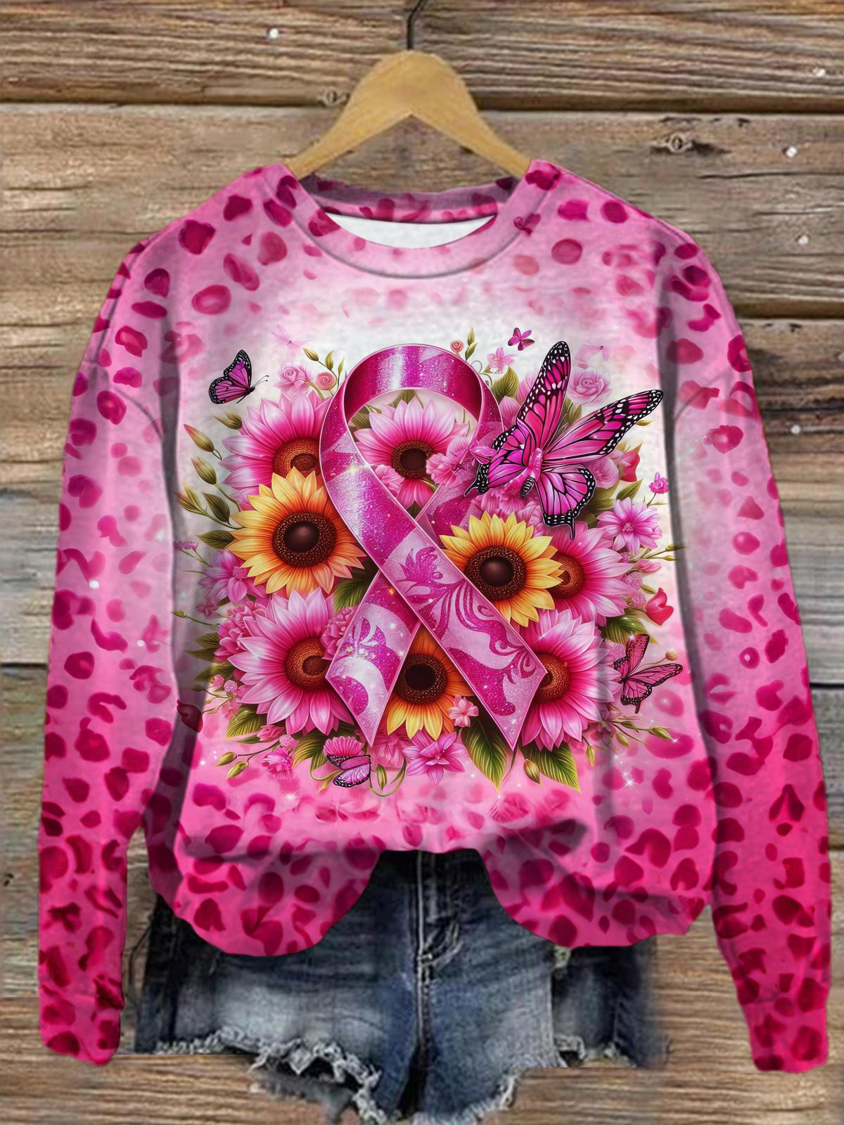 Women's Breast Cancer Crew Neck Casual Sweatshirt