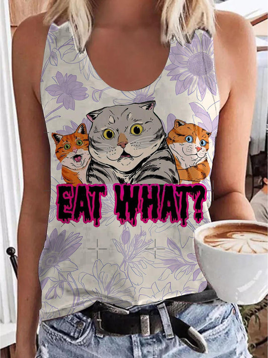 Women's Summer Cat Floral Print Vest