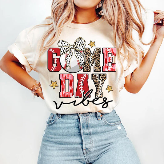 Game Day Baseball Bow Crew Neck T-shirt