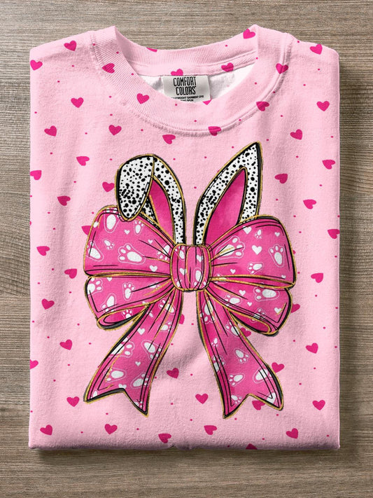 Glitter Easter Bunny Print Crew Neck T-shirt