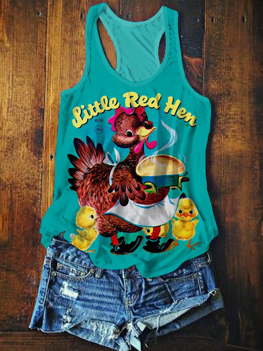 Little Red Hen Dinner Vintage Storybook Print Lounge Tank Top