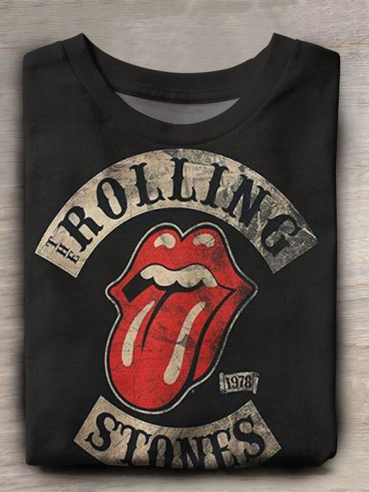 Retro Rock Music Print Short Sleeve Top