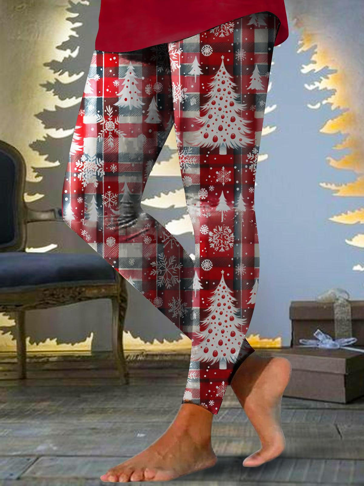 Christmas Tree Plaid Print Leggings