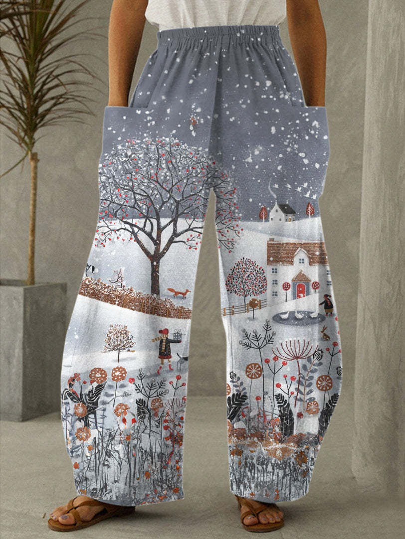 Women's Winter Snow Scene Print Casual Pants