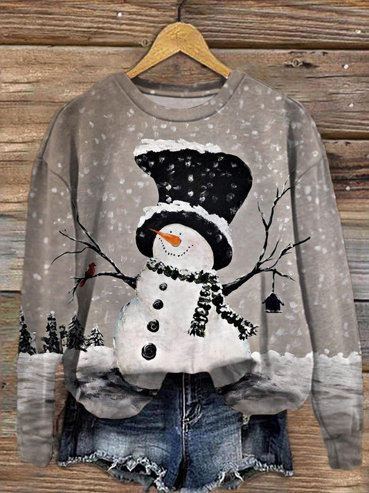 Women's Retro Snowman Round Neck Long Sleeve Top