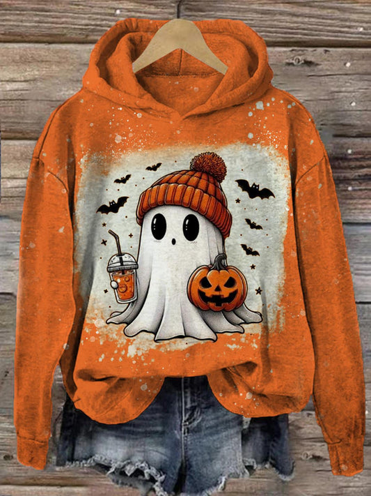 Halloween Funny Coffee Pumpkin Ghost Printed Hoodie