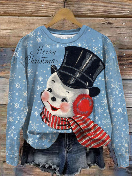Winter Christmas Snowman Round Neck Long Sleeve Top