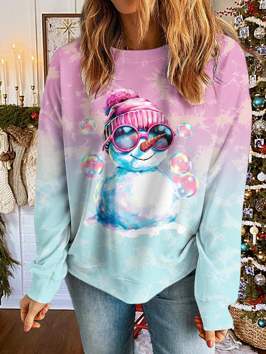 Women's Christmas Cute Snowman Printed Long Sleeve Casual Top