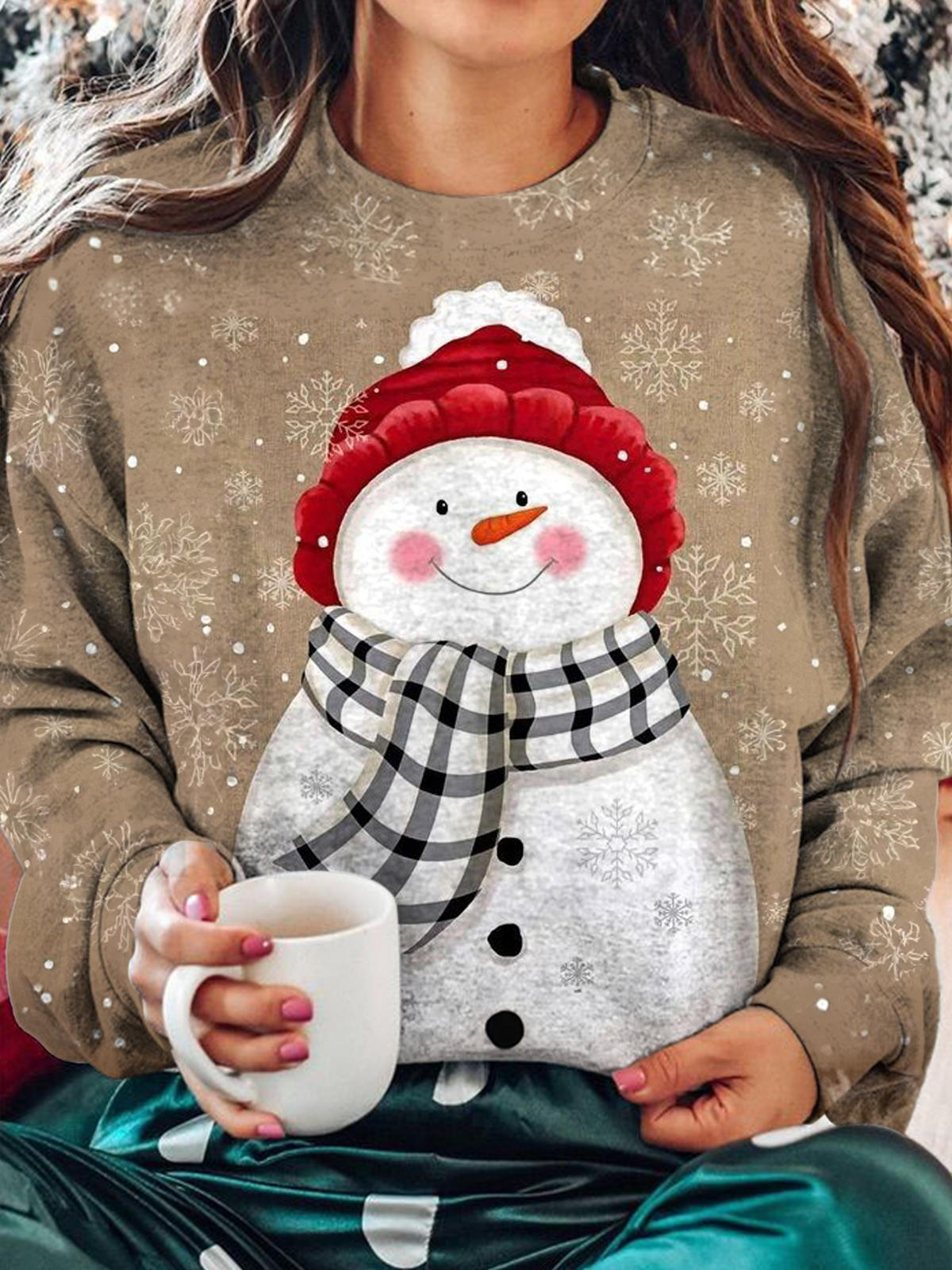 Women's Christmas Cute Snowman Round Neck Long Sleeve Top