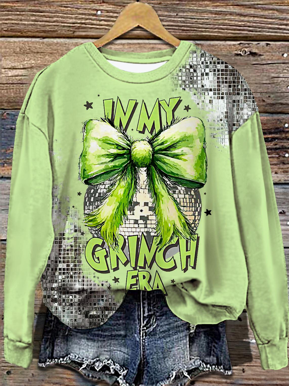 Women's Fashionable Christmas Bow Printed Round Neck Long Sleeve Top