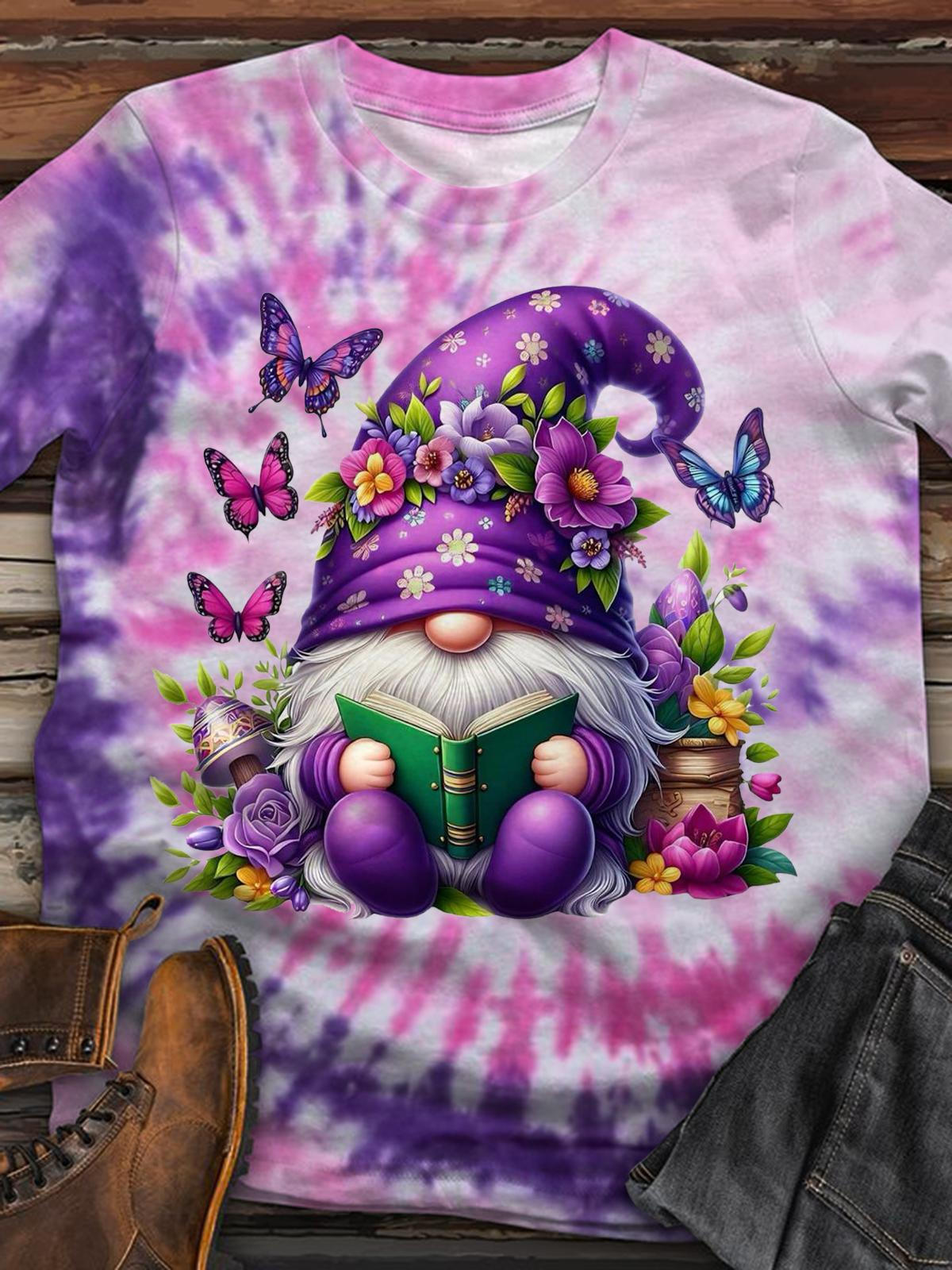 Purple Butterfly Gnome Crew Neck T-shirt