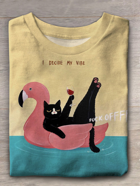 I Decide My Vibe Fuck Offf Fun Print Casual T-shirt