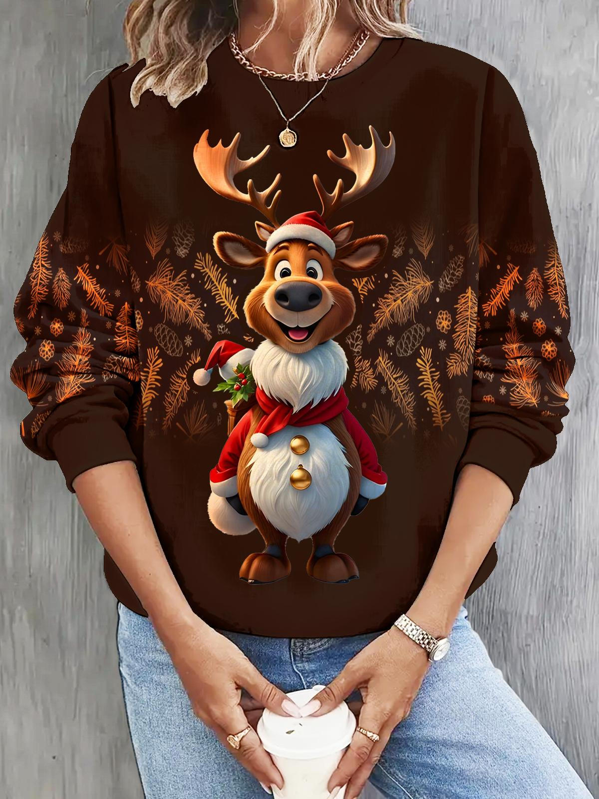 Women's Christmas Reindeer Long Sleeve Casual Top