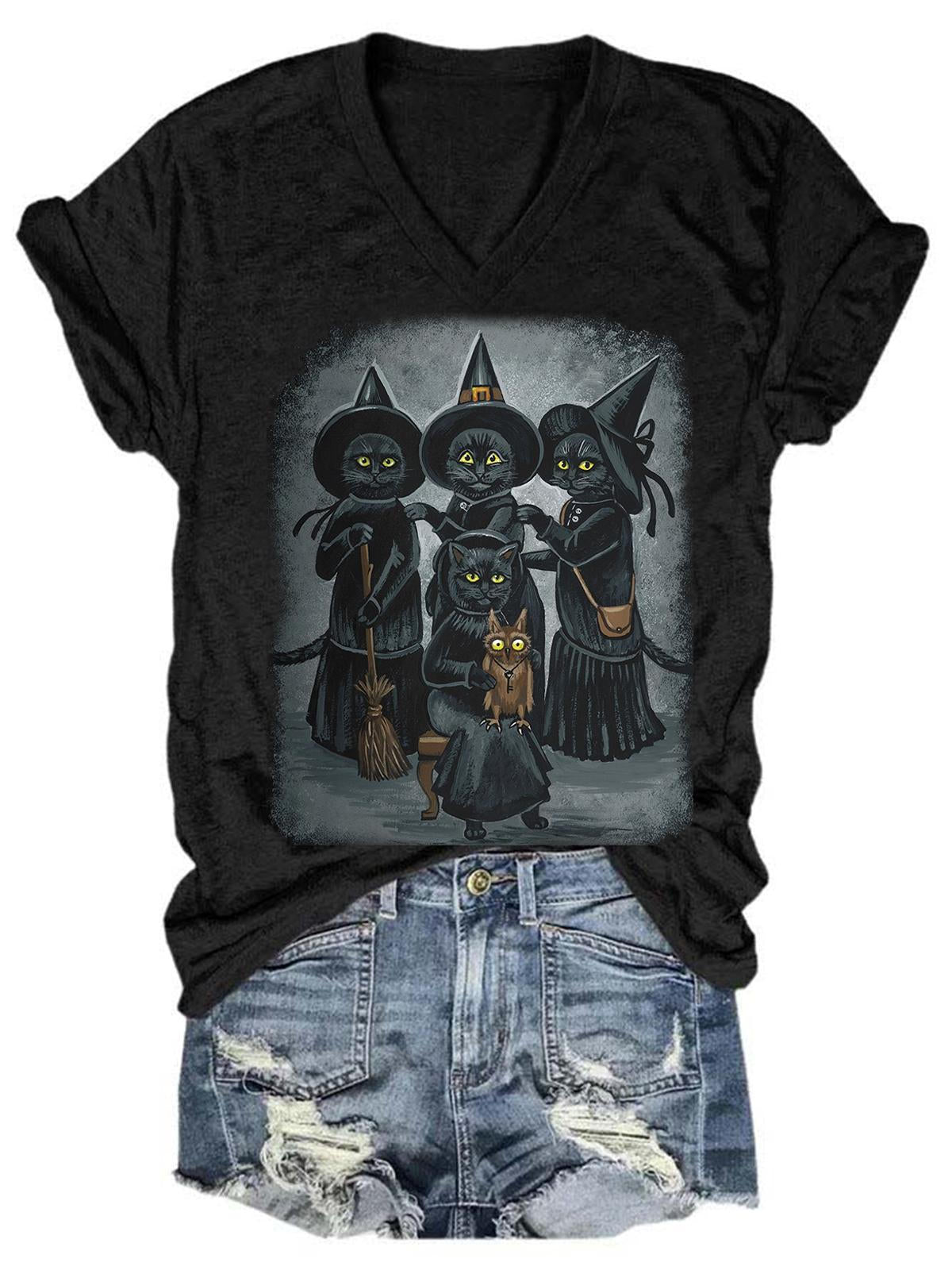 Halloween Cat V Neck T-shirt