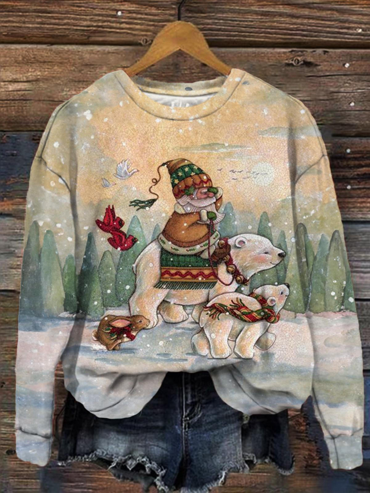 Women's Christmas Animal Fun Print Long Sleeve Top