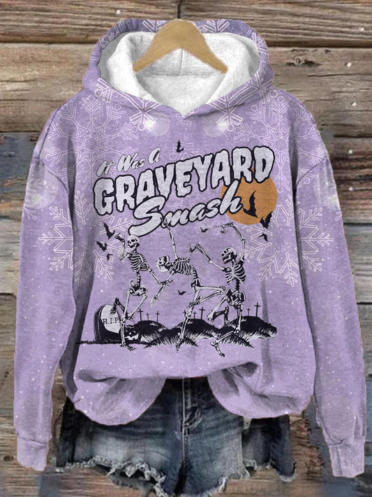 It Was A Graveyard Smash Long Sleeve Printed Hoodie