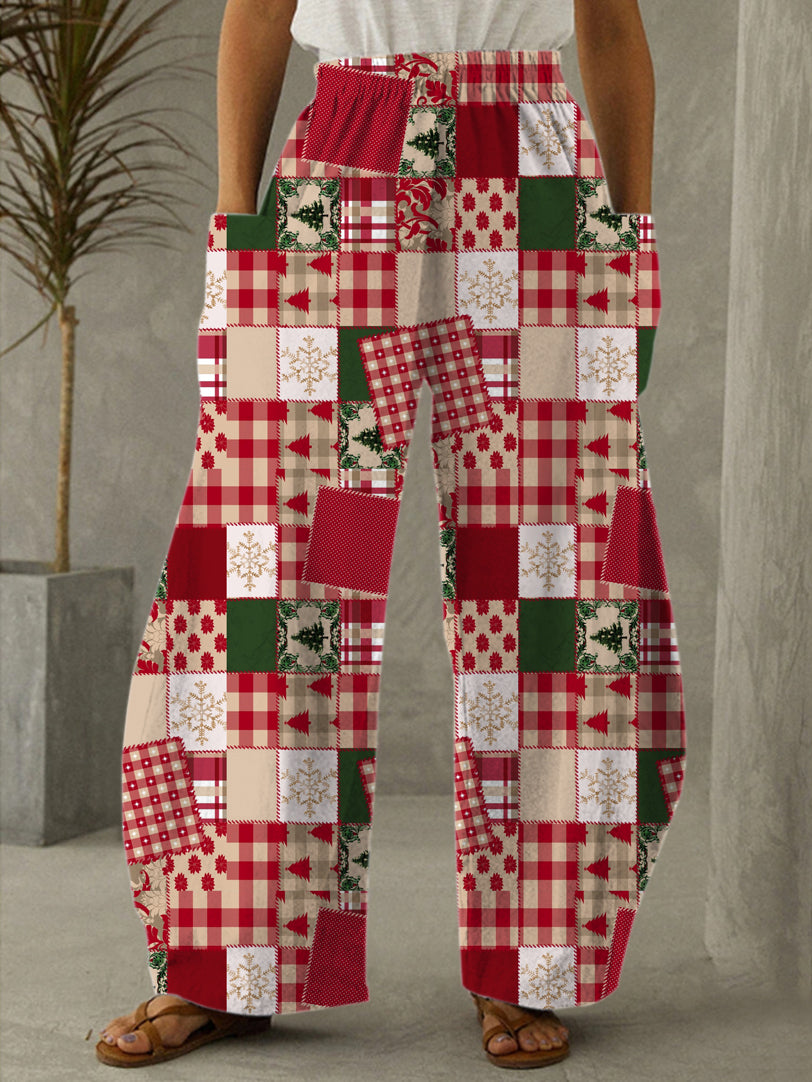 Women's Christmas Color Block Collage Print Casual Pants