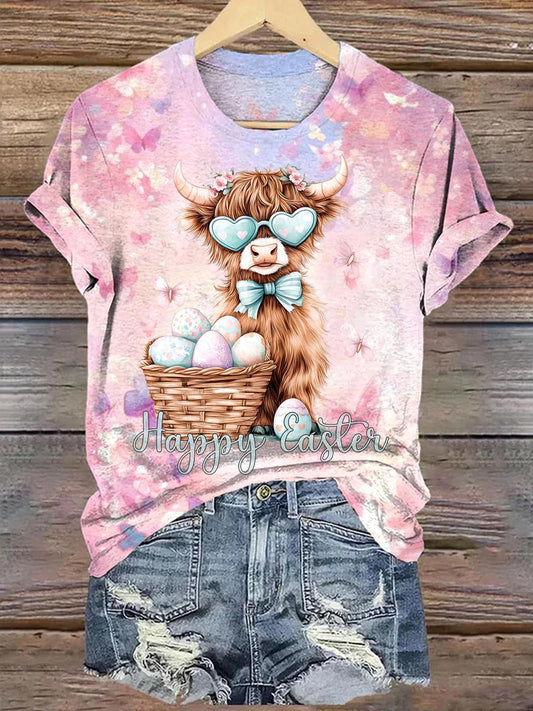 Easter Day Highland Cow Crew Neck T-shirt