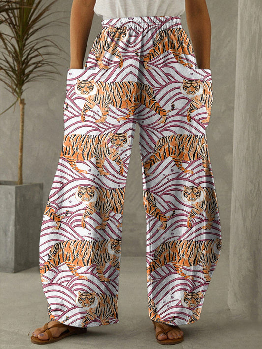 Women's Wavy Tiger Print Casual Pants