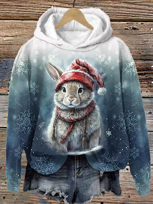 Women's Christmas Cute Bunny Print Long Sleeve Printed Hoodie