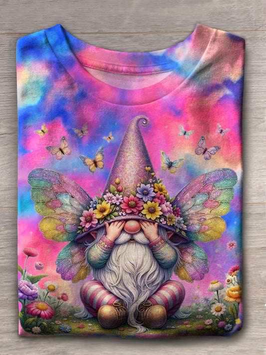 Cute Butterfly Gnome Crew Neck T-shirt