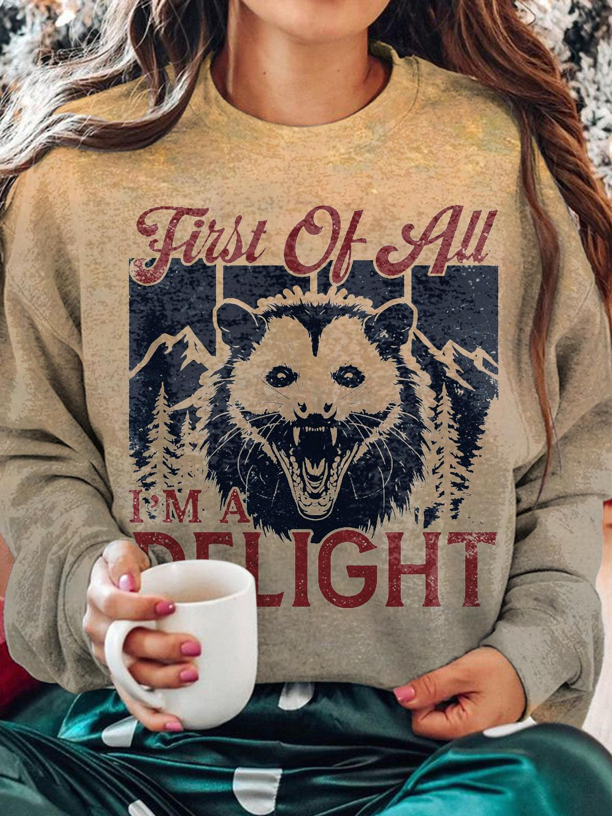 First Of All I'm A Delight Retro Possum Print Long Sleeve Top