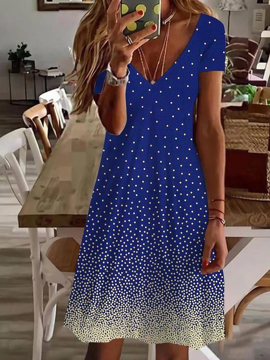 Point V Neck Short Sleeve Dress