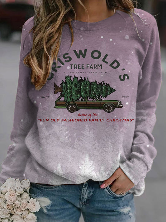 Christmas Tree And Slogan Long Sleeve Casual Top