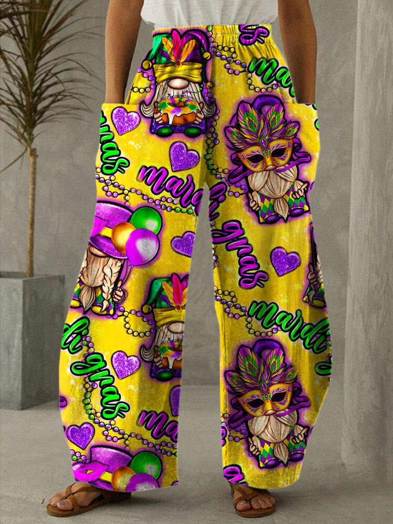 Mardi Gras Gnomes Print Casual Pants