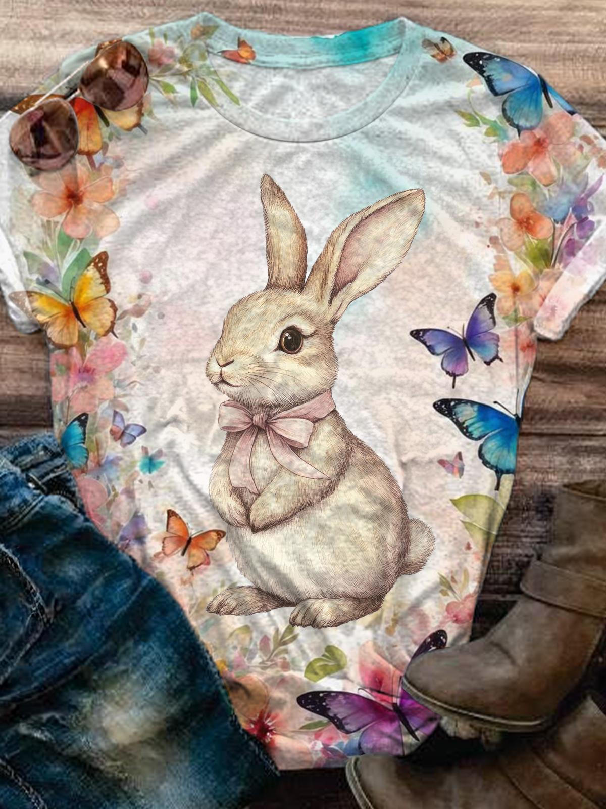 Easter Bunny Butterfly Crew Neck T-shirt