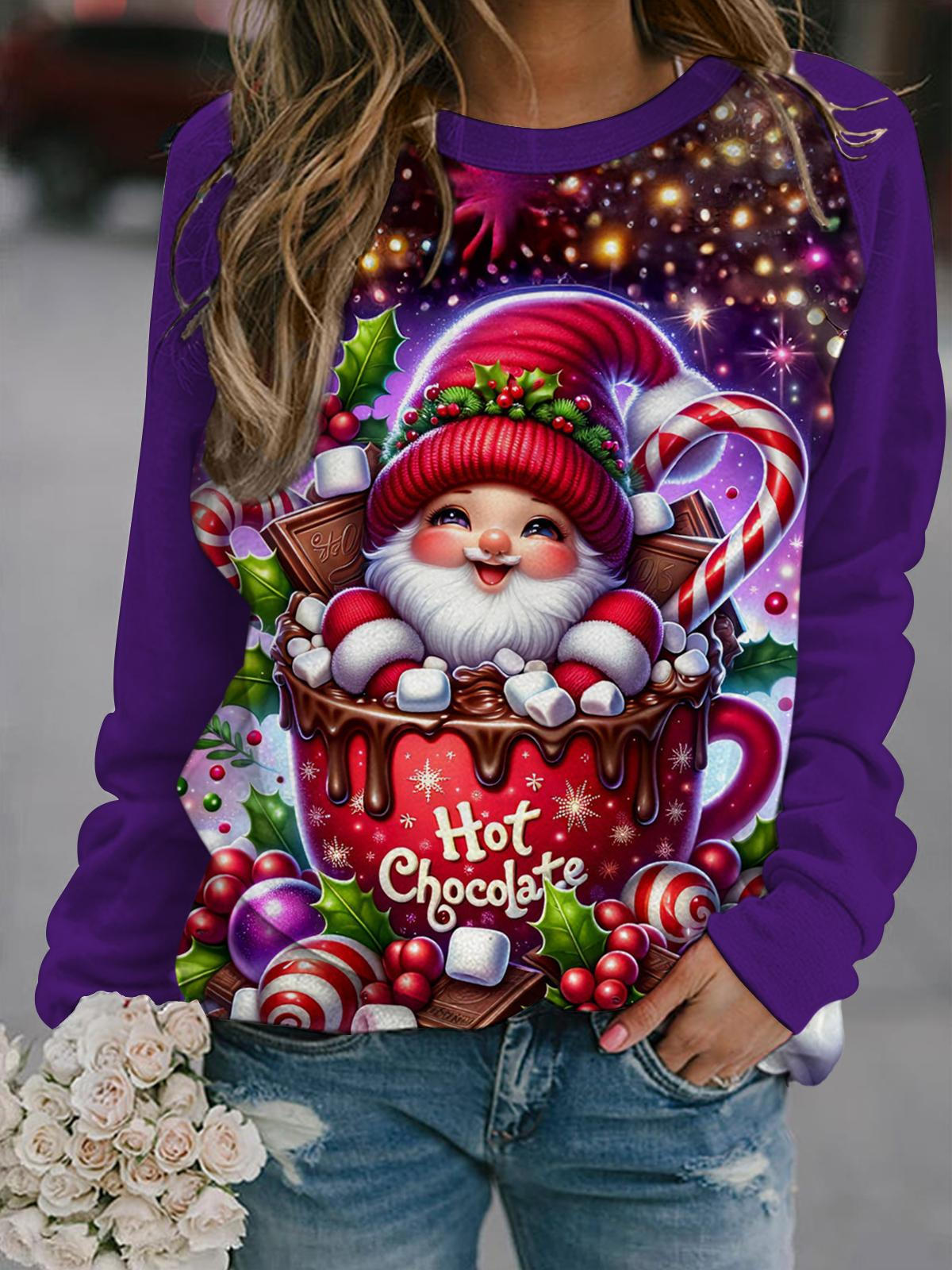 Christmas Cute Gnome Long Sleeve Casual Top