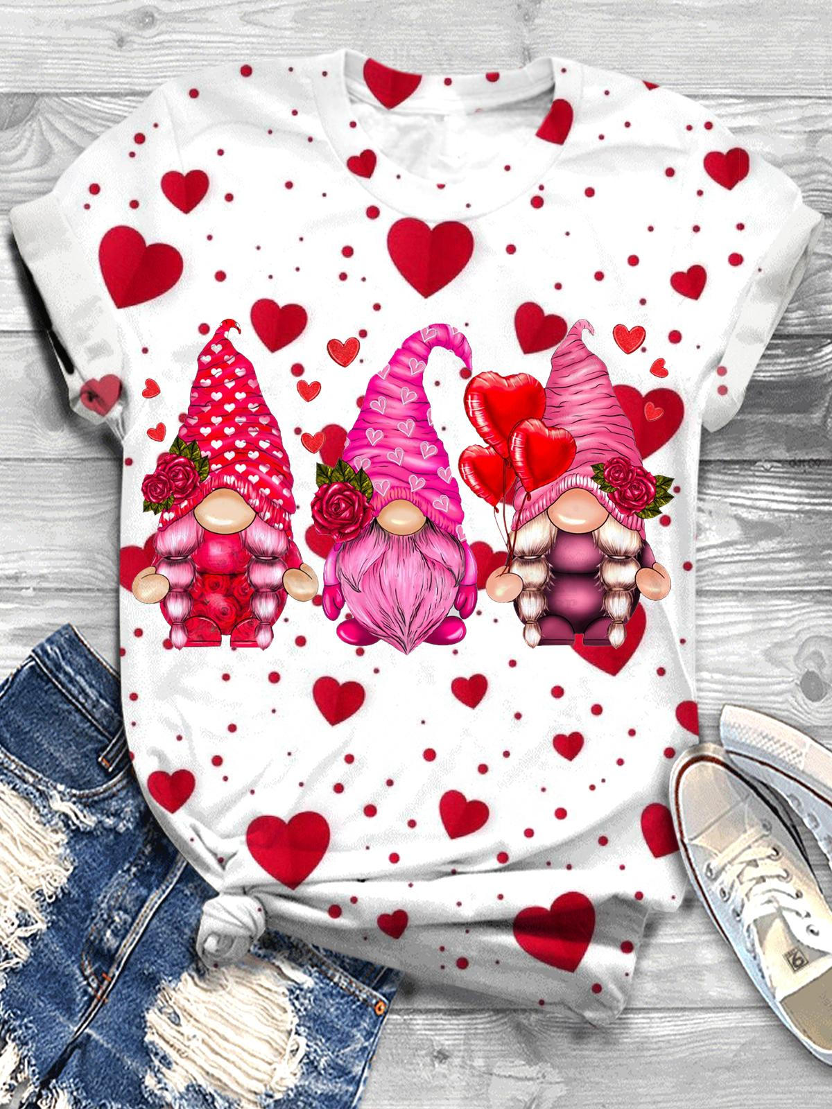 Valentines Day Gnomies Crew Neck T-shirt