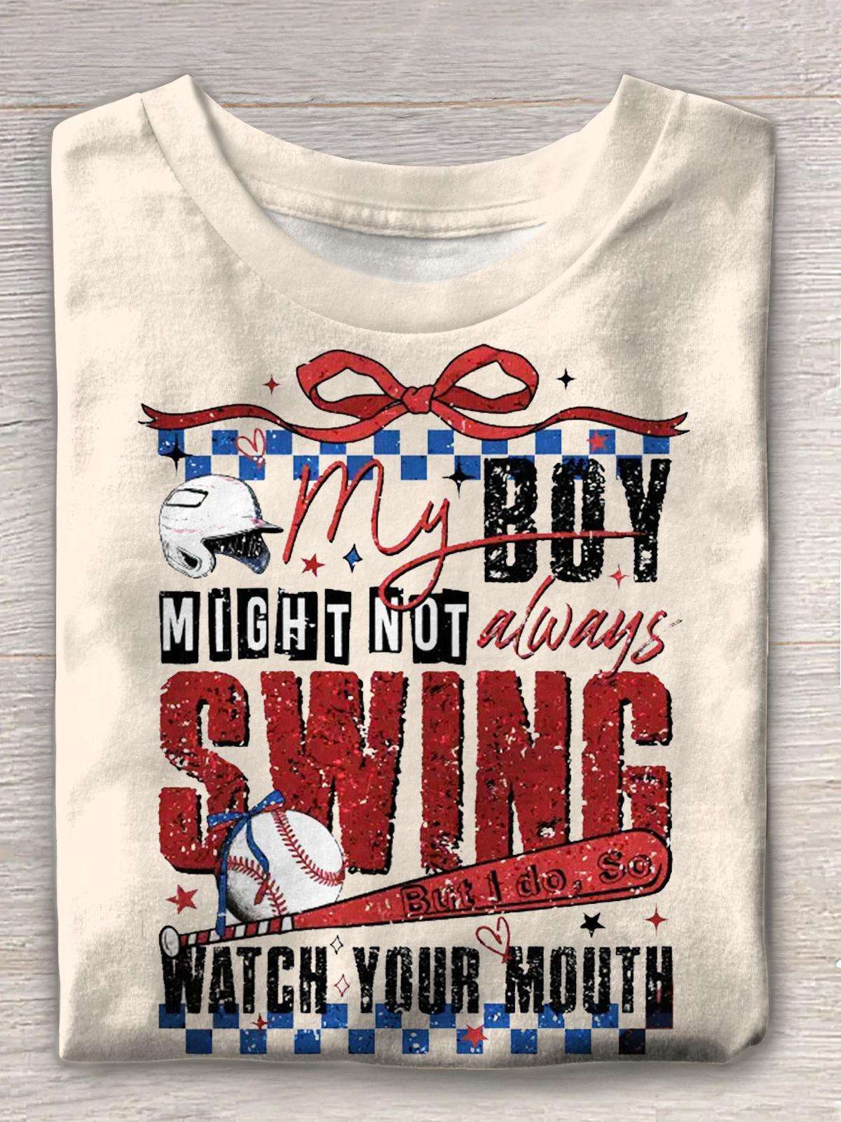 My Boy Not Swing Baseball Crew Neck T-shirt