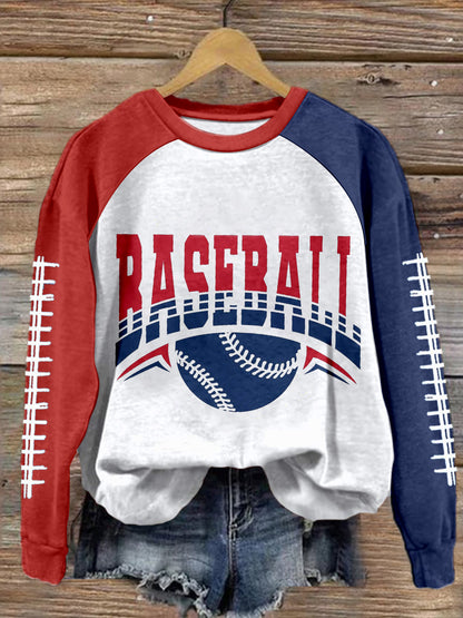 Baseball Mom Print Long Sleeve Casual Top