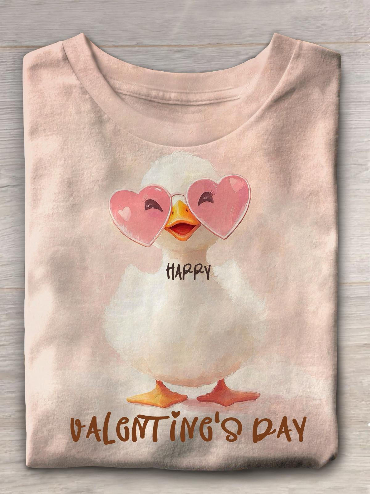 Women's Valentine's Day Cute Duck Fun Print Casual T-shirt