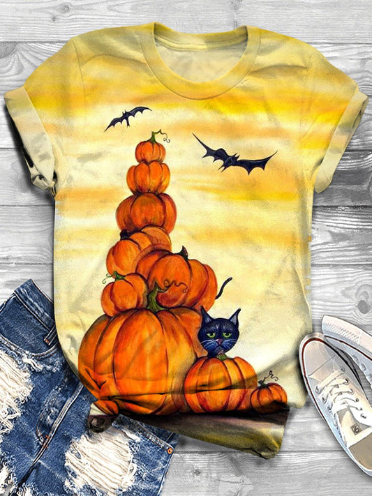 Kitten Under The Pumpkin Crew Neck T-shirt