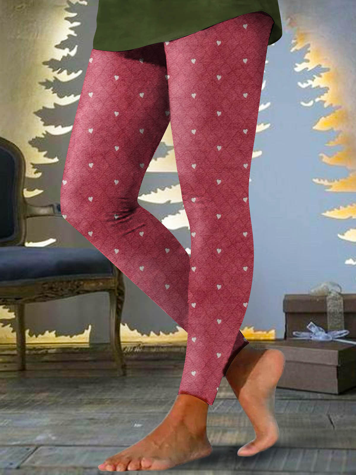 Women's Heart Printed Casual Stretch Fitness Pants