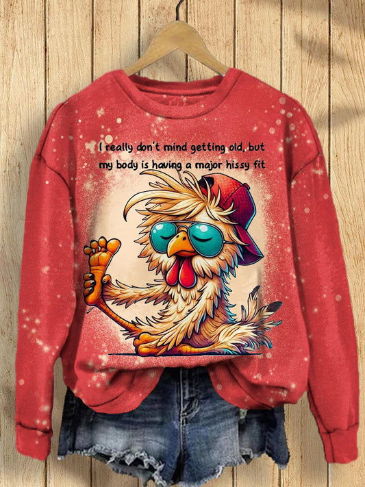 I Really Don't Mind Getting Old Cool Rooster Print Long Sleeve Top