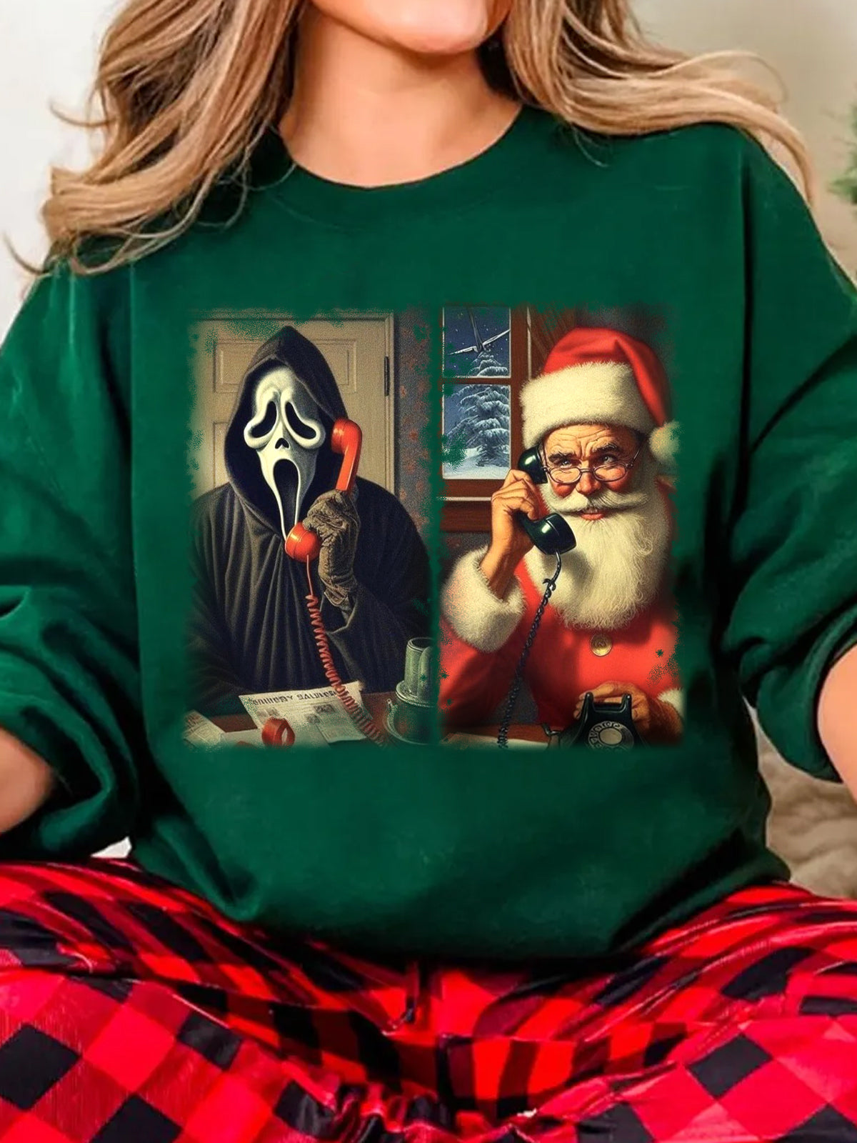 Women's Santa Is The New Ghost Face Print Crew Neck Casual Sweatshirt