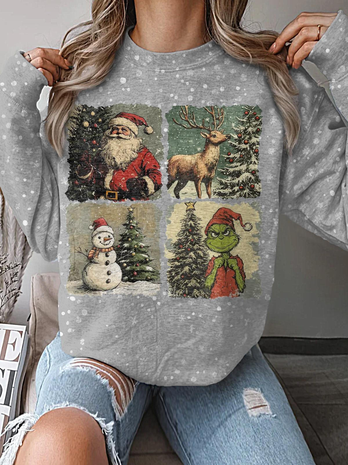 Women's Vintage Christmas Crew Neck Casual Sweatshirt