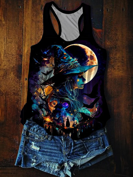 Colorful Witch Printed Casual Tank Top