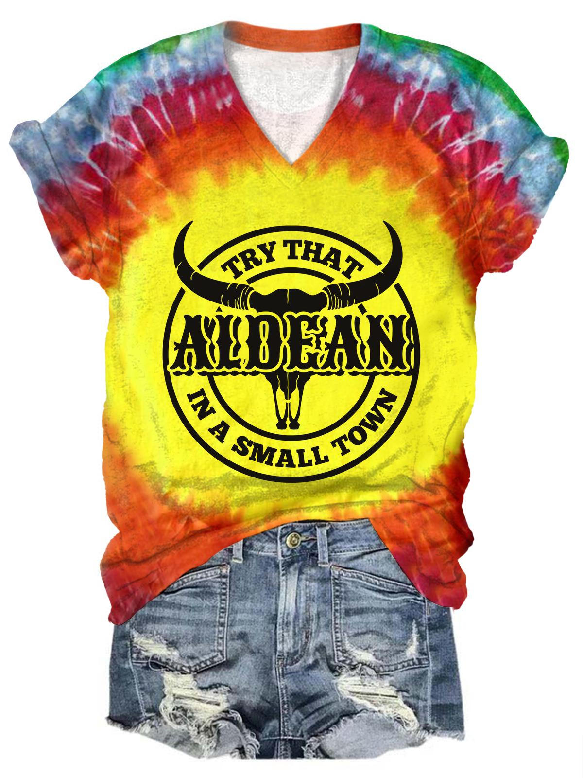 Women's Tie-Dye Word Print Casual T-shirt