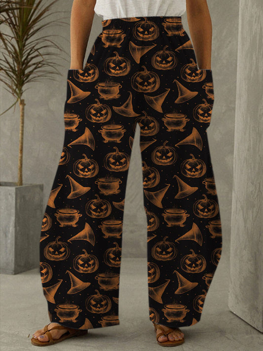 Women's Halloween Pumpkin Print Loose Pants